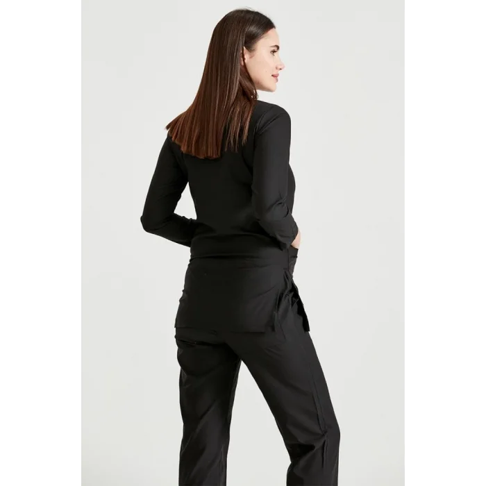 Cerrahi Tesettür Takım Likra Kumaş Hakim Yaka Forma Siyah Renkli