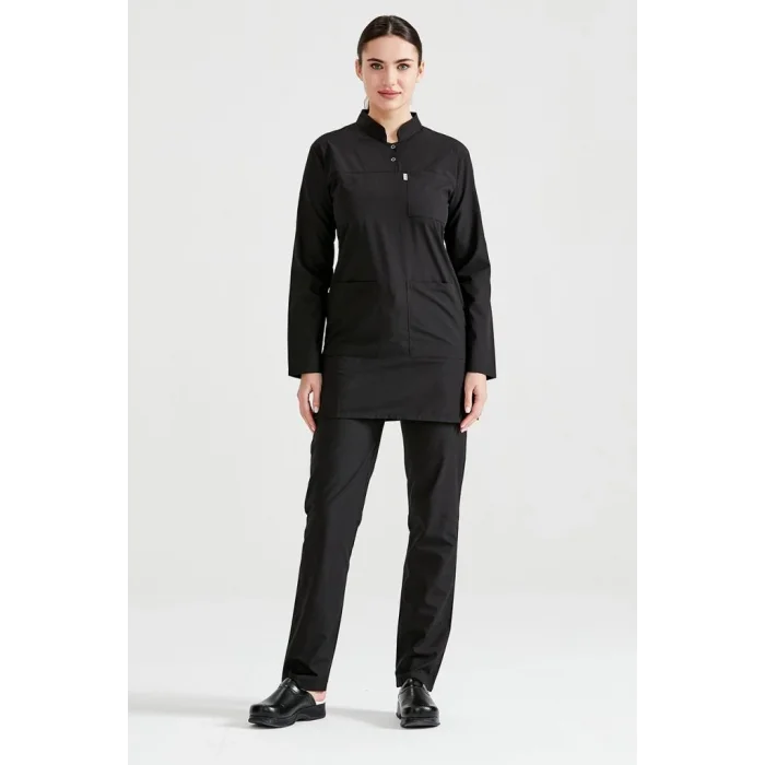 Cerrahi Tesettür Takım Terikoton İnce Kumaş Hakim Yaka Forma Siyah Renkli