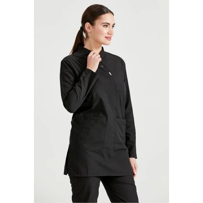 Cerrahi Tesettür Takım Terikoton İnce Kumaş Hakim Yaka Forma Siyah Renkli