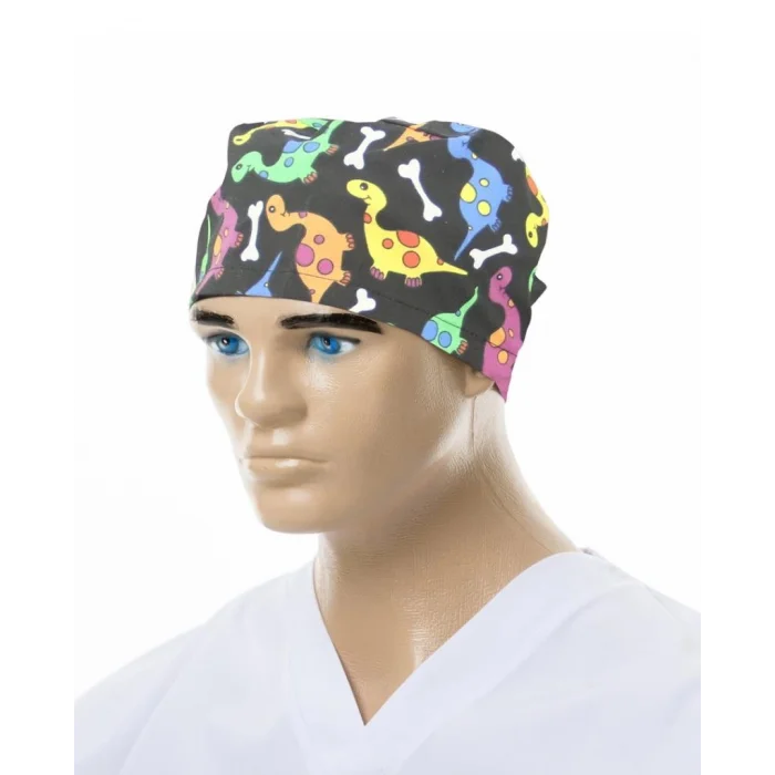 Black Colored Dinosaur Pattern Surgical Cap