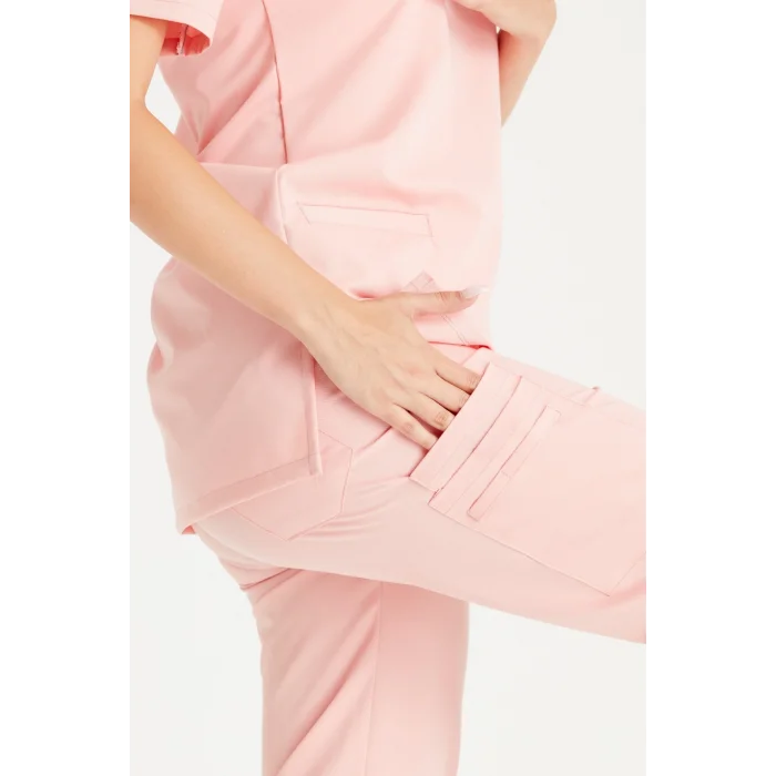 Somon Renkli Cerrahi Takım Liza Likralı V Yaka Forma