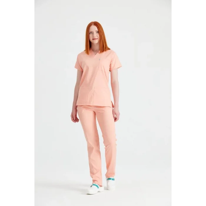 Somon Tek Renkli Likralı Kumaş Cerrahi Takım V Yaka Forma