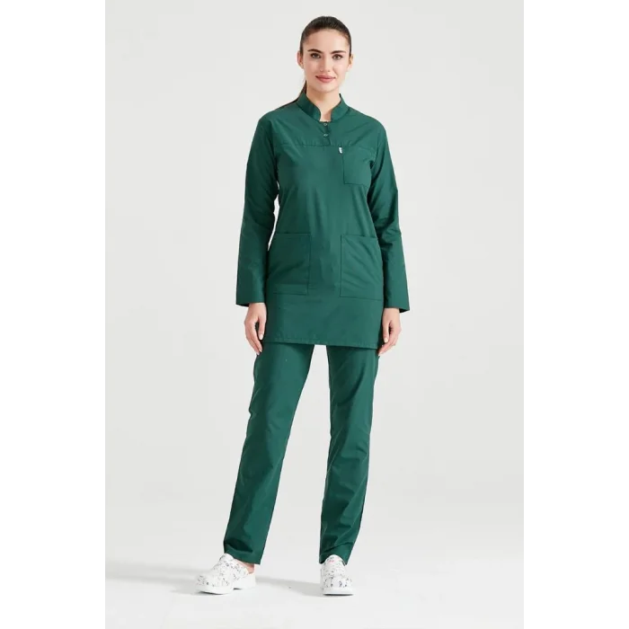 Yeşil Cerrahi Tesettür Takım Terikoton İnce Kumaş Hakim Yaka Forma