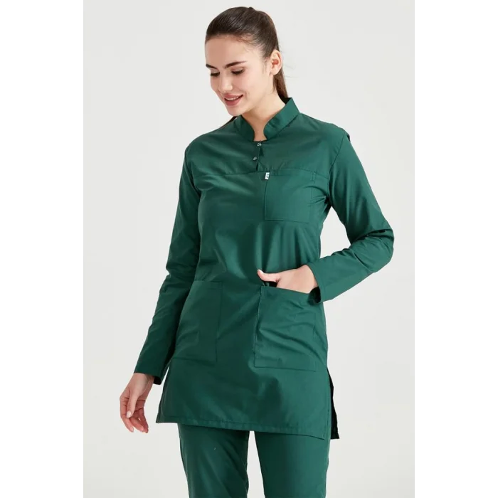 Yeşil Cerrahi Tesettür Takım Terikoton İnce Kumaş Hakim Yaka Forma