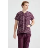 Unisex Purple Camouflage Patterned Set made of Terikoton Thin Fabric Dr Greys Cut Form
