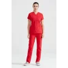 Red Single Color Lycra Fabric Surgical Set V Neck Uniform