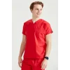 Red Single Color Lycra Fabric Surgical Set V Neck Uniform