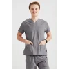 Dark Gray Monochrome Lycra Fabric Surgical Set V-neck Uniform