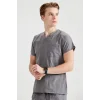 Dark Gray Monochrome Lycra Fabric Surgical Set V-neck Uniform