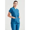 Petrol Blue Monochrome Lycra Fabric Surgical Suit V Neck Uniform