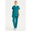Petrol Yeşili Likra kumaş Cerrahi takım V Yaka Forma