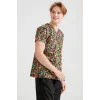 Colorful Skull Patterned Lycra Fabric Surgical Top V Neck Form