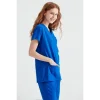 Saks Blue Single Color Lycra Fabric Surgical Set V Neck Form