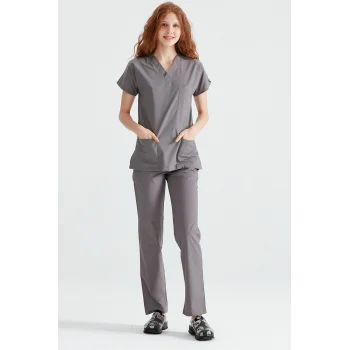 Koyu Gri Takım Likralı Ince Kumaş Dr Greys Kesim Forma