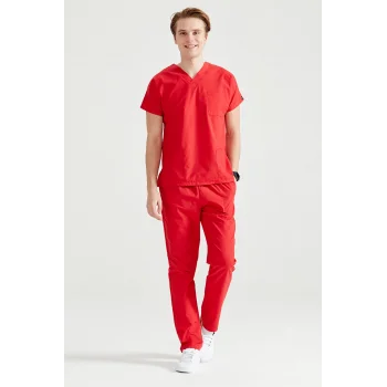 Kırmızı Takım Terikoton Ince Kumaş Dr Greys Kesim Forma
