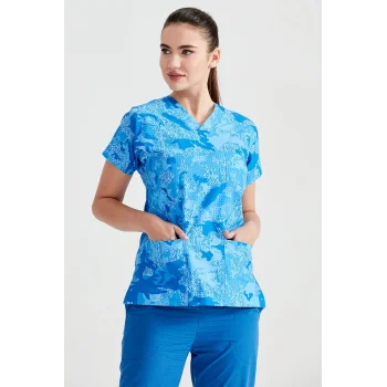 Unisex Blue Camouflage Pattern Single Top Terry Cotton Thin Fabric Dr. Greys Cutting Kit