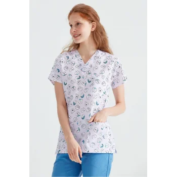 Lila Diş Desenli Tek Üst Terikoton İnce Kumaş Dr Greys Kesim Forma