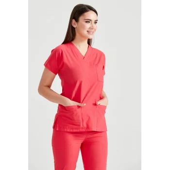 Nar Çiçeği Tek Üst Terikoton Ince Kumaş Dr Greys Kesim Forma