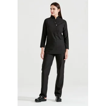 Womens Black Hijab Lycra Scrub Set with Mandarine Collar
