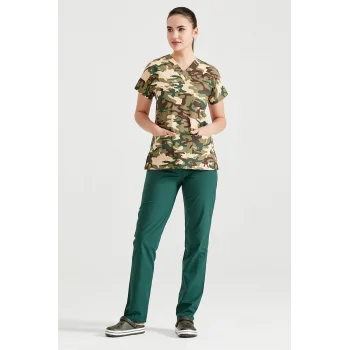 Military Green Camouflage Patterned Set Tericot Thin Fabric Dr Greys Cut Form