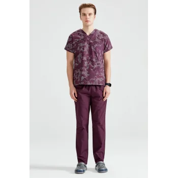 Unisex Purple Camouflage Patterned Set made of Terikoton Thin Fabric Dr Greys Cut Form
