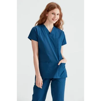 İndigo Mavi Renk Tek Üst Likra Kumaş Dr Greys Kesim