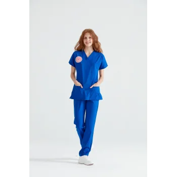Temizlik Personeli Forması Scrubs Likralı Takım Sağlık Bakanlığı Uyumlu-Dazzling Blue