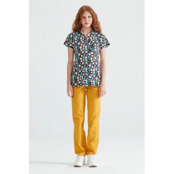 Fish Patterned Surgical Set Lycra Fabric V Neck Uniform