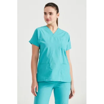 Benetton Yeşili Renkli Cerrahi Takım Terikoton İnce Kumaş V Yaka Forma