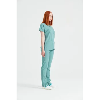 Çağla Yeşili Tek Renkli Büyük Beden Likralı Kumaş Cerrahi Takım V Yaka Forma