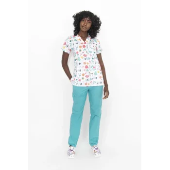 Flower Patterned Lycra Fabric Surgical Top V Neck Uniform