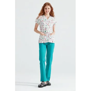 Injector Patterned Lycra Fabric Surgical V-neck Uniform