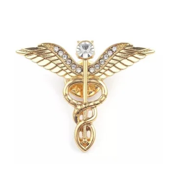 Gold Tıp Sembolü Doktor Aksesuar Broş (Asklepios Asası)