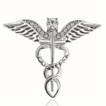 Gümüş Tıp Sembolü Doktor Aksesuar Broş (Asklepios Asası)