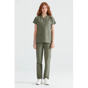 Henna Green Single Color Lycra Fabric Surgical Team V-Neck Uniform