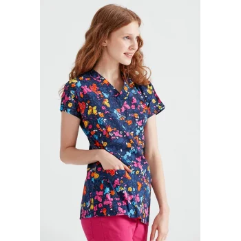 Lacivert Kelebek Desenli Tek Üst Terikoton İnce Kumaş Forma