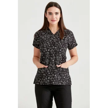 Likra Fabric Surgical Patterned Set Fist Embossed Top Dr Greys Cut