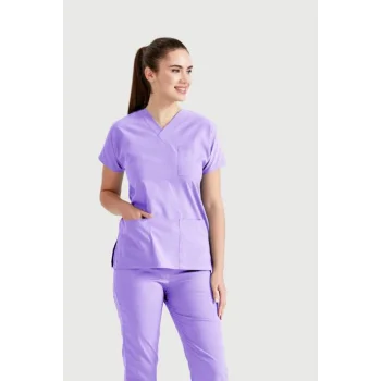 Lilac Single Color Lycra Fabric Surgical Team V-Neck Uniform