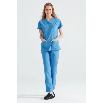 Parliament Blue Single Color Lycra Surgical Set V-Neck Uniform