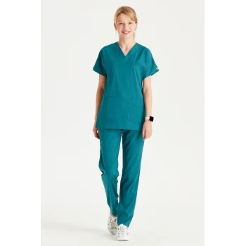 Petrol Green Lycra Fabric Surgical Set V Neck Uniform