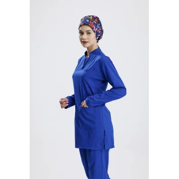 Sax Mavi Cerrahi Tesettür Takım Likra Kumaş Hakim Yaka Forma