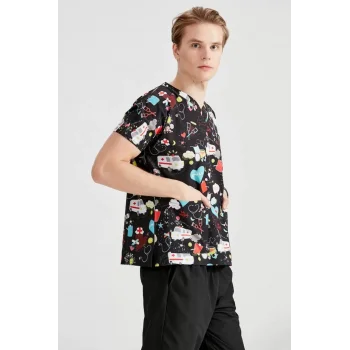 Siyah Ambulans Desenli Likra Kumaş Tek Üst Forma