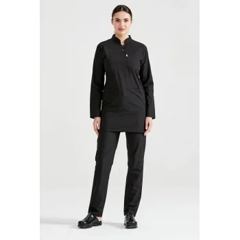 Cerrahi Tesettür Takım Terikoton İnce Kumaş Hakim Yaka Forma Siyah Renkli