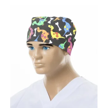 Black Colored Dinosaur Pattern Surgical Cap