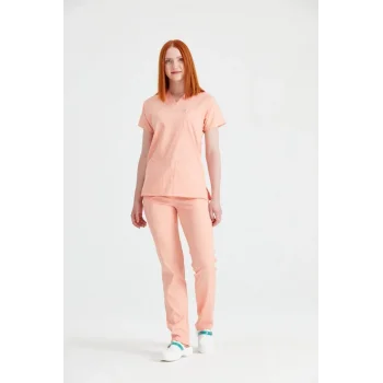 Salmon Monochrome Lycra Fabric Surgical Set V-Neck Uniform