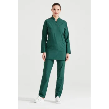 Yeşil Cerrahi Tesettür Takım Terikoton İnce Kumaş Hakim Yaka Forma