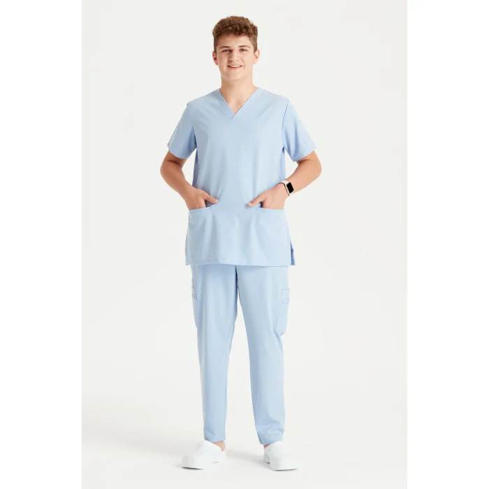 Bebe Mavisi Renkli Cerrahi Takım Liza Likralı V Yaka Forma