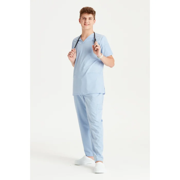 Bebe Mavisi Renkli Cerrahi Takım Liza Likralı V Yaka Forma