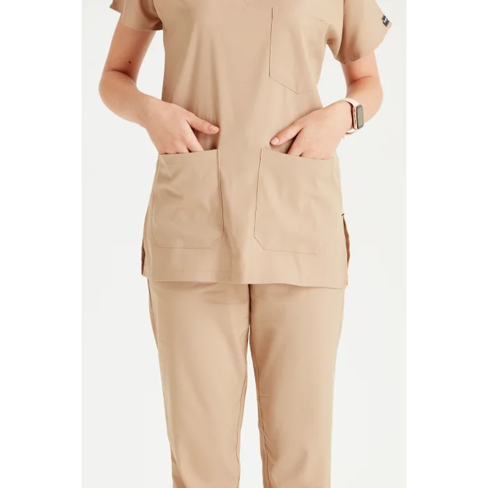 Bej Renk Tek Üst Likra Kumaş Dr Greys Kesim