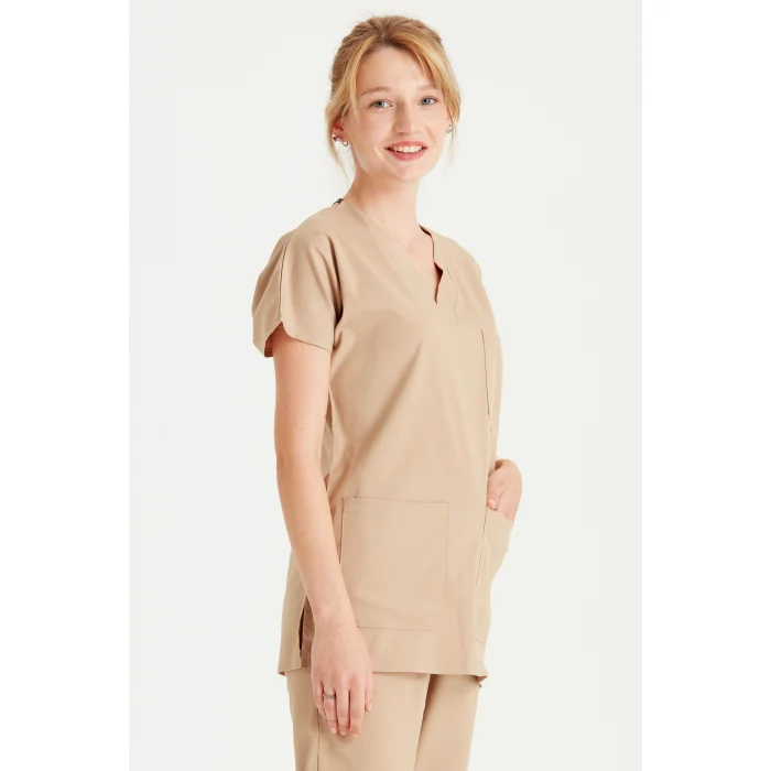 Bej Renk Tek Üst Likra Kumaş Dr Greys Kesim